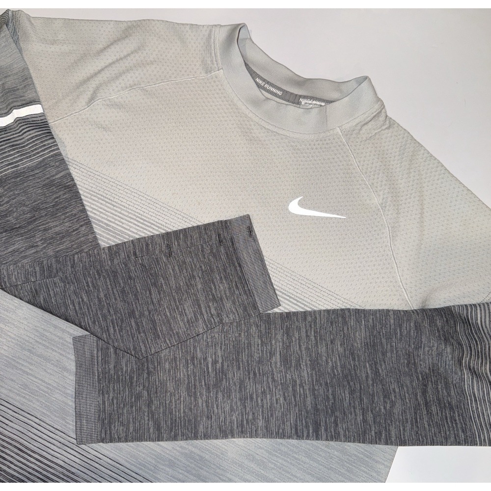 Nike Running Dri-FIT Knit Long Sleeve Shirt Mens S Grey Ombre Gradient Gym